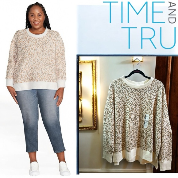 Time and Tru Tops - 015 Time and Tru | NWT Leopard Tan Cream Women’s Garment Wash Sweatshirt (XXXL)